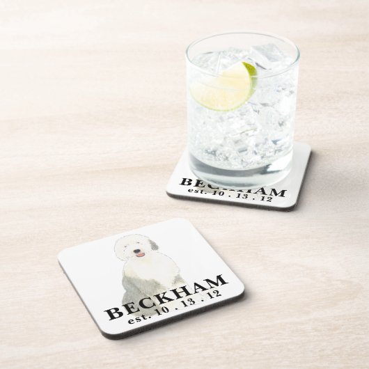 Gepersonaliseerde Oude Engelse Sheepdog Bier Onderzetter (Rechterzijde)