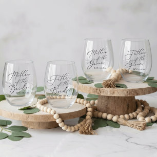 Gepersonaliseerde ouders van de bruid & bruidegom  wijnglas zonder voet