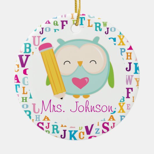 Gepersonaliseerde Owl School Teacher Ornament (Voorkant)