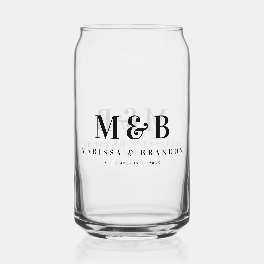 Gepersonaliseerde Paar Bruiloft Monogram Initialen Blikvorm Glas (Achterkant)