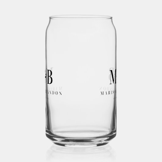 Gepersonaliseerde Paar Bruiloft Monogram Initialen Blikvorm Glas (Rechts)