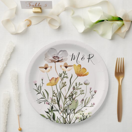 Gepersonaliseerde Paar Monogram Gedroogde Wildbloe Papieren Bordje (Huwelijk)