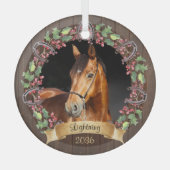Gepersonaliseerde Paard Foto Rustieke Kerstmis Glas Ornament (Voorkant)