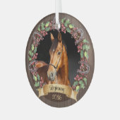 Gepersonaliseerde Paard Foto Rustieke Kerstmis Glas Ornament (Voorkant links)