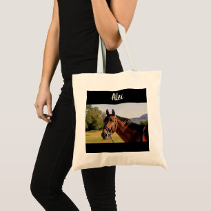 Gepersonaliseerde paardenfoto en naam Canvas tas
