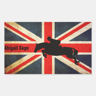 Gepersonaliseerde paardenjumper Union Jack Flag St Rechthoekige Sticker