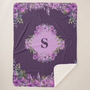 Gepersonaliseerde Paarse aubergine Bloemen Sherpa Deken