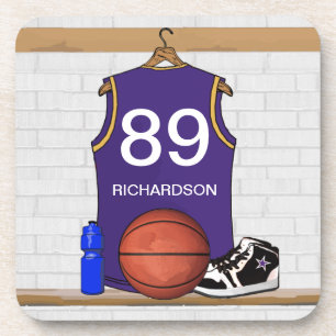 Gepersonaliseerde Paarse Basketbal Jersey Drankjes Onderzetter