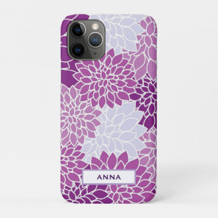 Gepersonaliseerde Paarse Bloempatroon iPhone Case