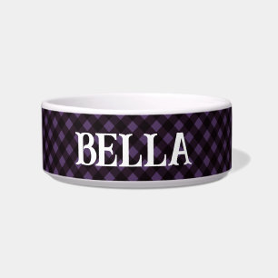 Gepersonaliseerde Paarse Check Dog Bowl Voerbakje