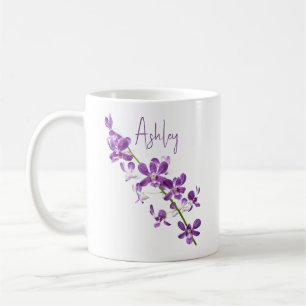 Gepersonaliseerde paarse dendrobium orchidee kunst koffiemok
