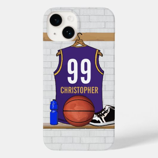 Gepersonaliseerde Paarse en gouden Basketball Jers Case-Mate iPhone Case (Achterkant)