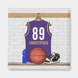 Gepersonaliseerde Paarse en gouden Basketball Jers Magneet