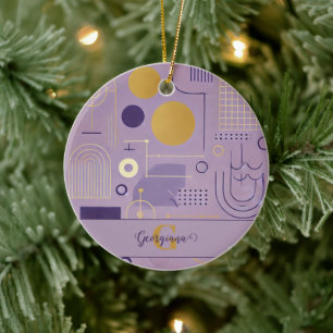 Gepersonaliseerde Paarse en gouden Scandinavische Keramisch Ornament
