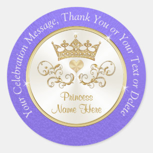 Gepersonaliseerde Paarse en goudprinses Stickers