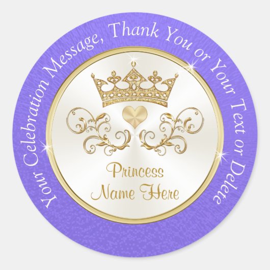Gepersonaliseerde Paarse en goudprinses Stickers (Voorkant)