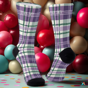 Gepersonaliseerde Paarse en Groene Tartan Plaid Cu Sokken