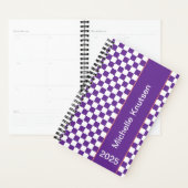 Gepersonaliseerde paarse en witte geruit 2025 planner (Display)
