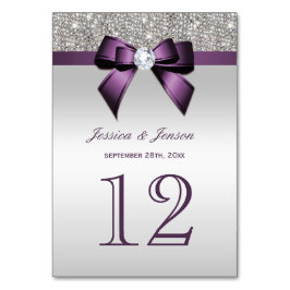 Gepersonaliseerde Paarse Faux Bow Silver Sequins Kaart