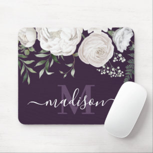 Gepersonaliseerde Paarse Floral Name Monogram Muismat