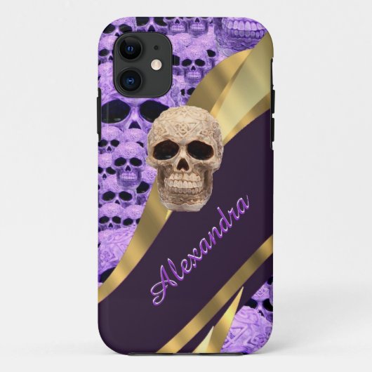 Gepersonaliseerde paarse gotische schedel Case-Mate iPhone case (Achterkant)