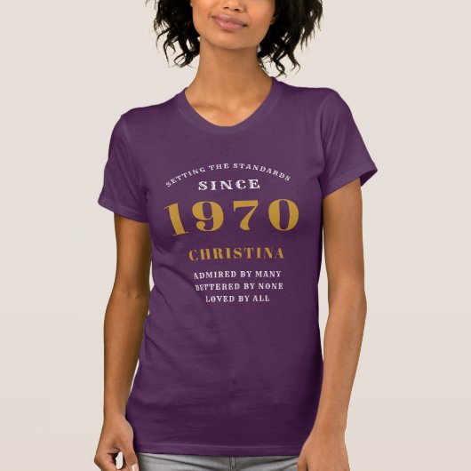 Gepersonaliseerde Paarse gouddames van 1970 T-shirt (Voorkant)