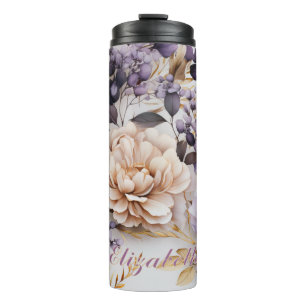 Gepersonaliseerde Paarse Gouden Bloemen Tumbler me Thermosbeker