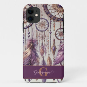 Gepersonaliseerde Paarse & Gouden Boho Dreamcatche iPhone 11 Hoesje