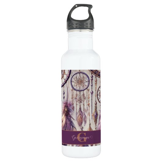 Gepersonaliseerde Paarse & Gouden Boho Dreamcatche Waterfles (Voorkant)