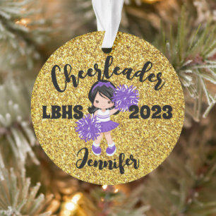 Gepersonaliseerde Paarse & gouden Cheerleading Orn Ornament