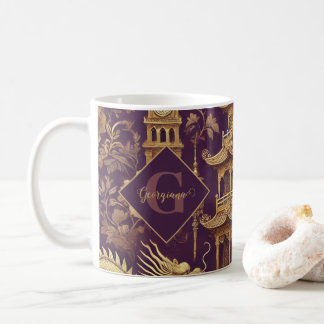 Gepersonaliseerde Paarse & Gouden Victoriaans Chin Koffiemok