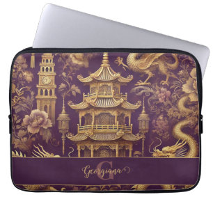Gepersonaliseerde Paarse & Gouden Victoriaans Chin Laptop Sleeve