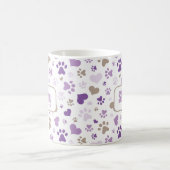 Gepersonaliseerde Paarse harten Paw Prints Mok (Center)