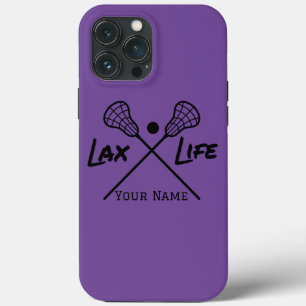 Gepersonaliseerde Paarse LAX (lacrosse) leven iPhone 13 Pro Max Hoesje
