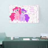Gepersonaliseerde Paarse & roze Pony Happy Birthda Spandoek (Beurs)