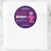 Gepersonaliseerde Paarse Roze Robot Ei Allergie Al Ronde Sticker (Tas)