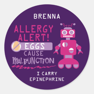 Gepersonaliseerde Paarse Roze Robot Ei Allergie Al Ronde Sticker