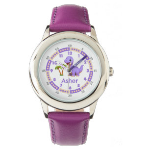 Gepersonaliseerde Paarse Schattigee dinosaurus tij Horloge
