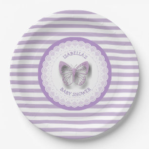 Gepersonaliseerde Paarse Vlinder Baby shower Borde Papieren Bordje