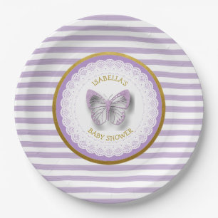 Gepersonaliseerde Paarse Vlinder Baby shower Borde Papieren Bordje