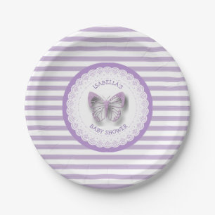 Gepersonaliseerde Paarse Vlinder Baby shower Borde Papieren Bordje