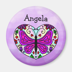 Gepersonaliseerde Paarse vlinder Heart Mandala Magneet