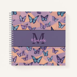 Gepersonaliseerde Paarse Vlinder Monogram Sketchbo Notitieboek
