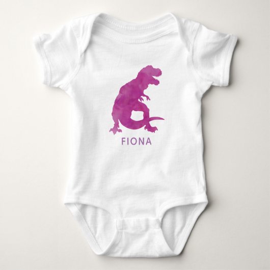 Gepersonaliseerde Paarse Waterverf Dinosaurus Baby Romper (Voorkant)