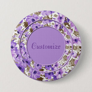 Gepersonaliseerde Paarse & Witte Bloemen Ronde Button 7,6 Cm