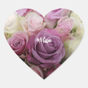 Gepersonaliseerde paarse & witte rozen Romantische Hart Sticker