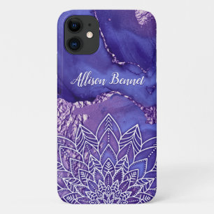 Gepersonaliseerde Paarse witte Waterverf Mandala iPhone 11 Hoesje