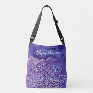 Gepersonaliseerde Paarse witte Waterverf Mandala Crossbody Tas