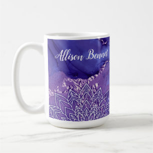 Gepersonaliseerde Paarse witte Waterverf Mandala Koffiemok