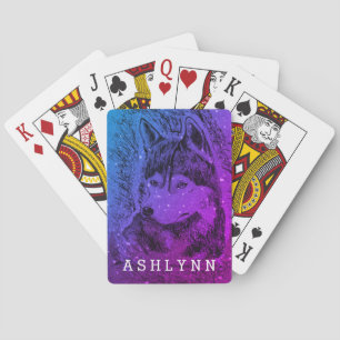 Gepersonaliseerde Paarse Wolf Pokerkaarten